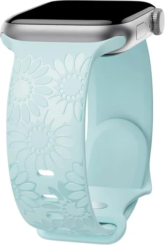Miniatura 20 de Correa de silicona grabada de girasol compatible con correas de Apple Watch de 1.496, 1.575, 1.614, 1.654, 1.732, 1.772 y 1.772 pulgadas para mujer