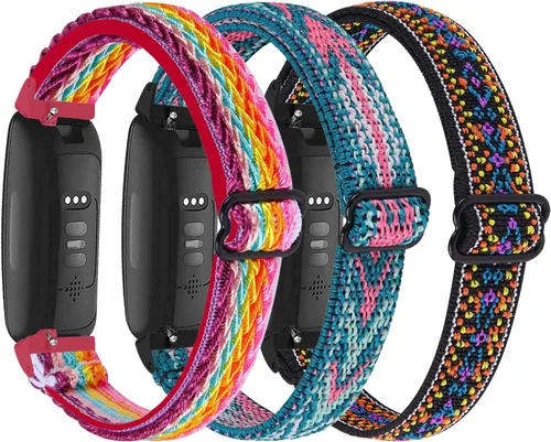 Miniatura 10 de Paquete de 3 bandas elásticas de nailon compatibles con Fitbit Inspire 3/Inspire 2/Inspire HR/Inspire, correa deportiva de repuesto ajustable Bling