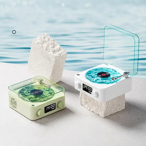 Miniatura 5 de Zunate Waves - Altavoz Bluetooth, tocadiscos vintage con luz ambiental, auxiliar portátil inalámbrico retro para dormir, luz LED recargable