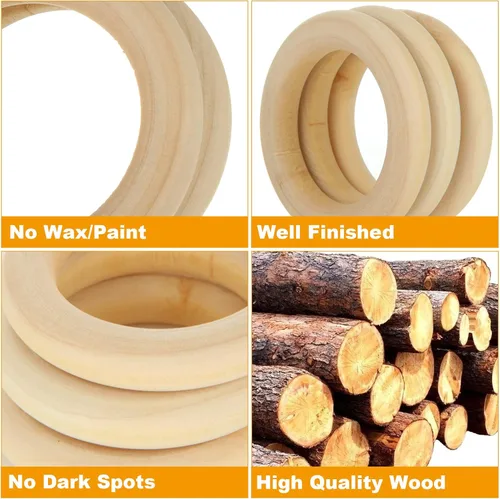 Miniatura 3 de 100 anillos de madera sin terminar de 2.5 pulgadas, anillos de madera natural para manualidades, anillos de macramé de 2.362 in, anillos de madera