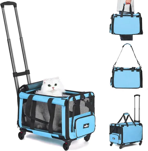 Paw Ballet Transportador de mascotas con ruedas, jaula duradera para gatos aprobada por aerolíneas, transportador plegable para perros, bolsa con