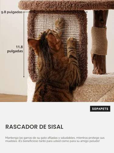 Miniatura 7 de Árbol de Gato de 40 Pulgadas de Alto en Madera Sólida Moderna para Gatos Grandes y Adultos de Interior, Robusto Condo para Gatos con Poste