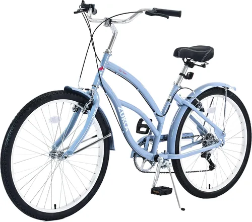 Miniatura 8 de MEGHNA Bicicleta de crucero de playa de 26 pulgadas, ruedas de 7 velocidades, freno en V, cómodo sillín clásico, retro, bicicleta de crucero