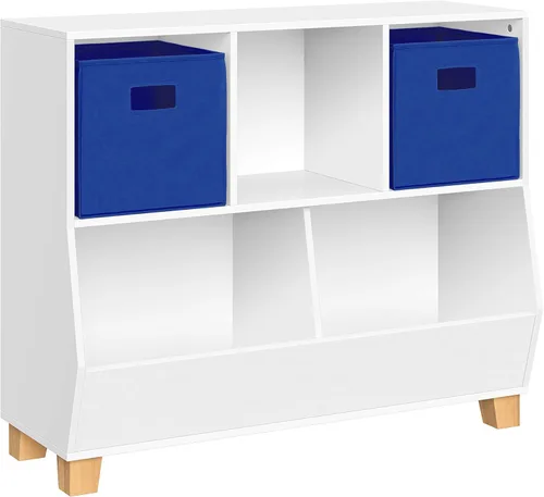 Miniatura 13 de RiverRidge Catch-All - Organizador de juguetes para niños de 35 pulgadas de ancho con 3 cubos y 2 contenedores de almacenamiento, color blanco puro