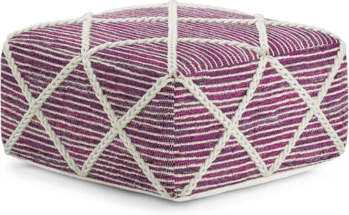 SIMPLIHOME Cowan Puf cuadrado contemporáneo en telar magenta y natural tejido para la sala de estar, el dormitorio y la habitación de los niños