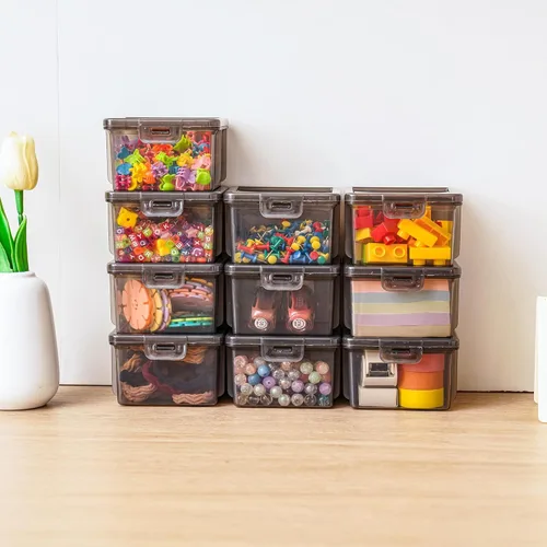 Miniatura 7 de Paquete de 10 recipientes pequeños de plástico con tapas, cajas de almacenamiento apilables transparentes y organizadores para organizador