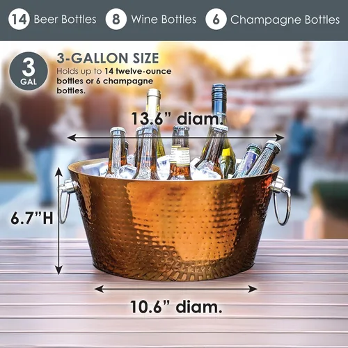 Miniatura 8 de BREKX Cubo de hielo aislado de cobre rosa de doble pared para fiestas, cubo de vino anclado/cubo de hielo grande con asas, enfriador de bebidas
