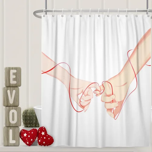 Miniatura 23 de Cortina de ducha de San Valentín para baño, 48 x 72 pulgadas, celosía, corazones de amor, impermeable, para tina, tina de caravana, rayas blancas