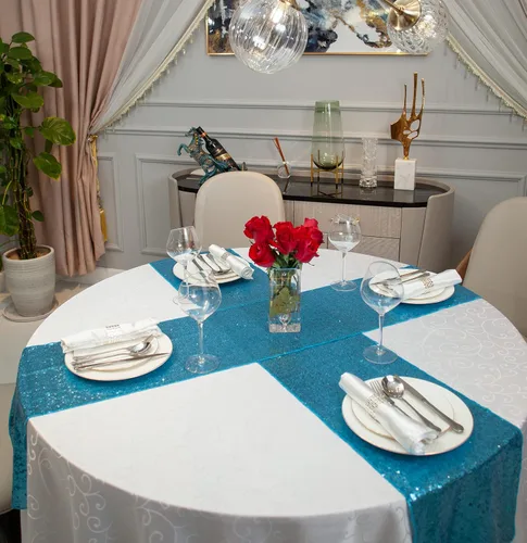 Miniatura 5 de Camino de mesa con lentejuelas turquesas, 12 x 108 pulgadas con brillantina, regalo para empaquetado de mesa para fiesta, boda, despedida
