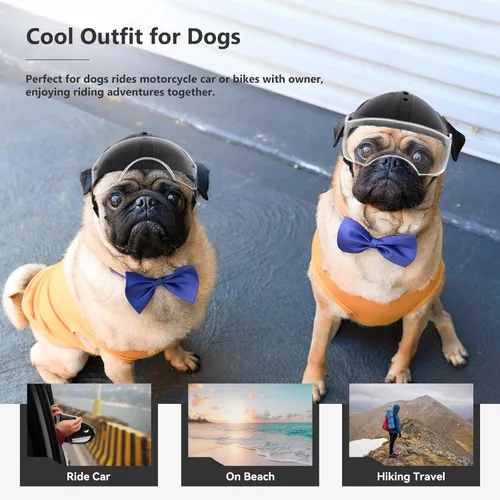 Miniatura 7 de Enjoying Casco para perro con lente transparente y agujeros para las orejas, casco de motocicleta para mascotas, sombreros para perros pequeños a