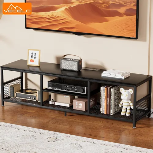 Miniatura 2 de VECELO Soporte de TV con tomas de corriente para televisores de hasta 75 pulgadas, centro de entretenimiento multimedia de 62 pulgadas con estación