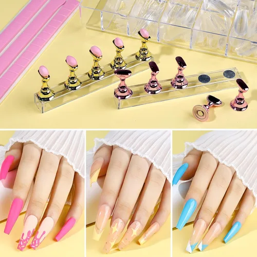 Miniatura 3 de Teenitor - Kit de uñas postizas - Puntas de uñas transparentes tipo ataúd, brochas de arte, bolígrafo de punteado, purpurina, pegatinas y strass