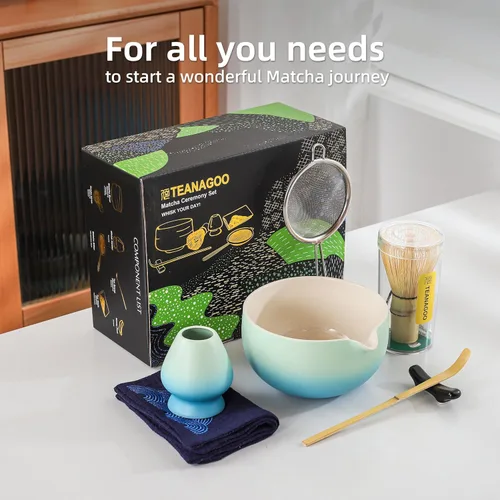 Miniatura 3 de TEANAGOO Juego de Batidor de Matcha Azul, Juego de Matcha de Ceremonia, Kit de Matcha Azul Degradado, Juego de Té de Matcha para Hacer