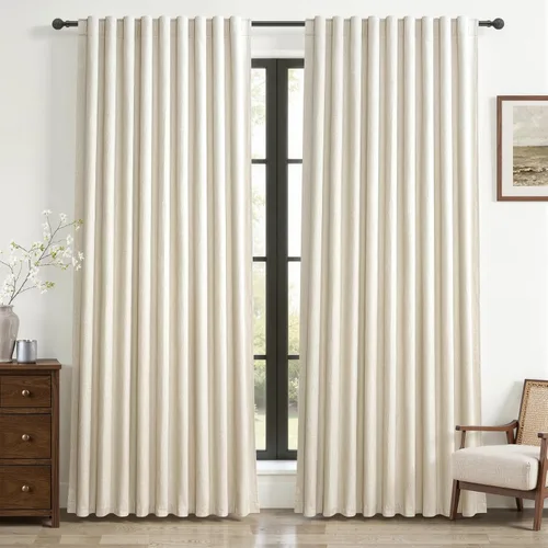 Miniatura 26 de Cortinas opacas extraanchas, 2 paneles para puertas corredizas de vidrio, moderna mezcla de lino plisado pesado, piso a techo, ventanas grandes, 70
