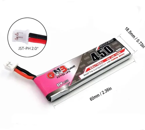 Miniatura 8 de 4 unids GNB 450mAh 1S HV LiPo Batería JST-PH 2.0 3.8V 80C PowerWhoop mCPX Conector para EMAX Quadcopter Micro FPV Racing Drone (450mAh 1s)