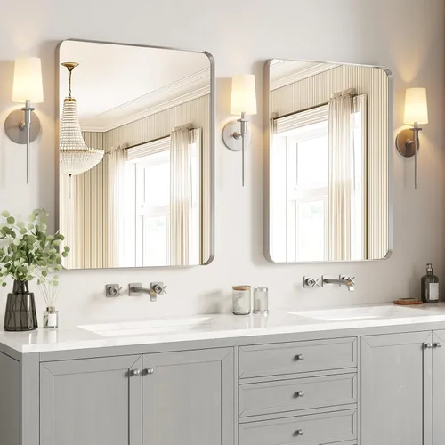 Miniatura 11 de USHOWER Espejos de baño para sobre el fregadero, espejo rectangular con marco de metal, espejo de tocador moderno de granja, montado en la pared