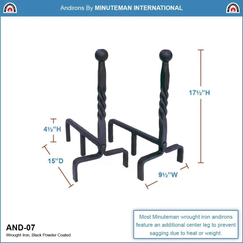 Miniatura 2 de Minuteman International Extremo de bola de hierro forjado chimenea andirons par, negro