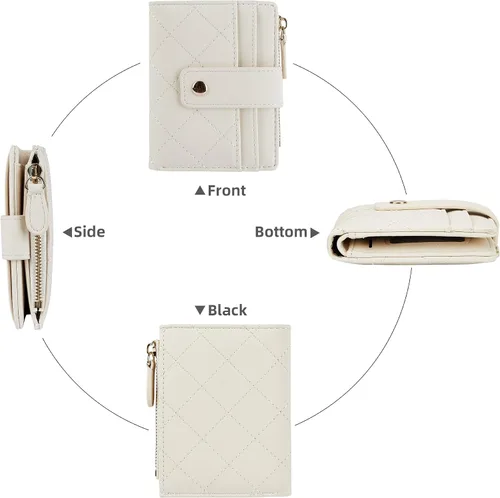 Miniatura 36 de Cartera de cuero para mujer, pequeña, compacta, plegable, con bolsillo para monedas con cremallera