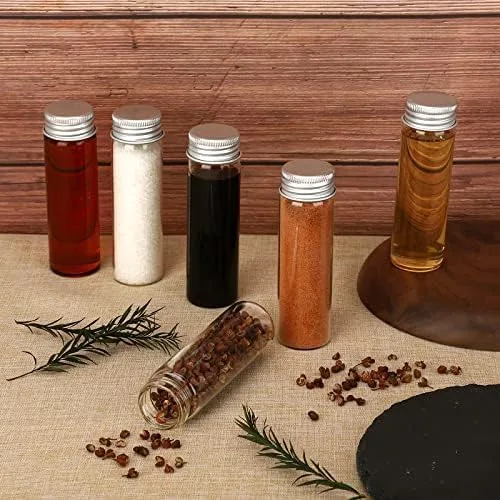 Miniatura 5 de TOBWOLF 12 Piezas de 50ml / 1.7oz Frascos de Especias de Vidrio, Envases Transparentes para Especias con Tapas de Aluminio, Botellas de Especias