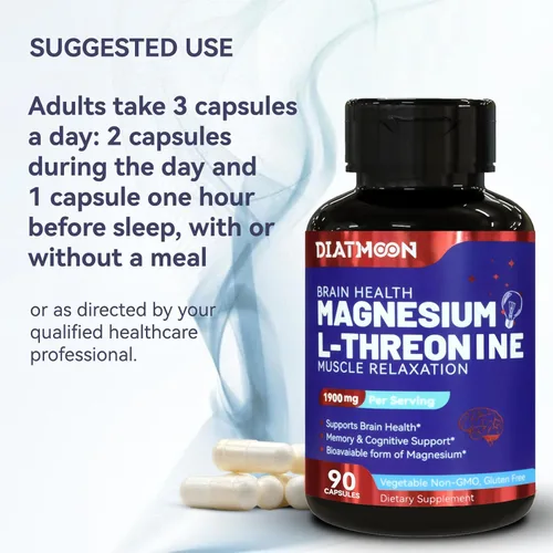 Miniatura 7 de Paquete de 2 L-treonina de magnesio, suplemento de magnesio de alta absorción, 1900 mg de treonina de magnesio, sin gluten, 180 cápsulas veganas