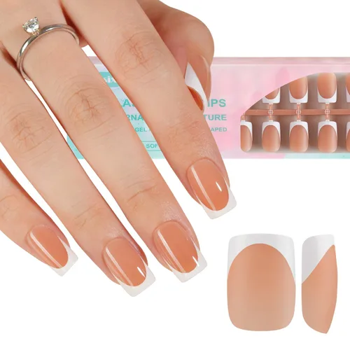 Miniatura 20 de Misssix Puntas de uñas de gel francesas negras, 240 piezas de puntas francesas de uñas postizas largas cuadradas, no es necesario limar, puntas 3