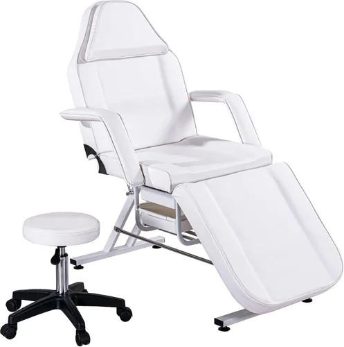 Miniatura 12 de Silla de tatuaje de salón de masaje con dos bandejas, cama esteticista con taburete hidráulico, mesa de cama facial multiusos de 3 secciones,