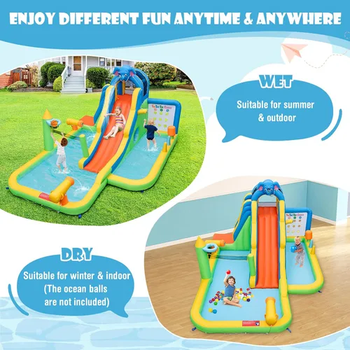 Miniatura 4 de HONEY JOY Tobogán acuático inflable, tobogán acuático de elefante 9 en 1 para patio trasero de niños, piscina de chapoteo, punta de tac, pared
