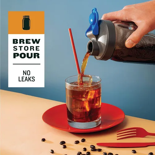 Miniatura 6 de County Line Kitchen Cafetera de infusión fría de vidrio con tapa - Boca ancha, 2 cuartos (64 oz) - Resistente, a prueba de fugas - Jarra para sol