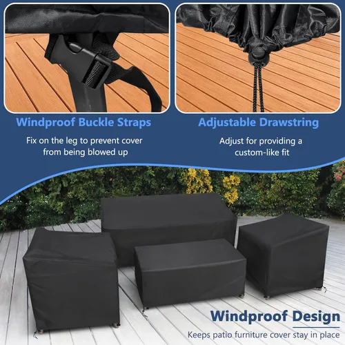 Miniatura 5 de STARTWO Fundas para Muebles de Patio, Juego de 4 Piezas de Fundas para Muebles de Exterior Resistentes e Impermeables para Sofá y Sillas de Mimbre
