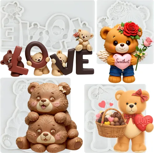 Miniatura 16 de Moldes de Fondant de Silicona con Forma de Oso, Moldes de Chocolate y Caramelo con Forma de Oso Para Decoración de Pasteles, Topper de Cupcakes