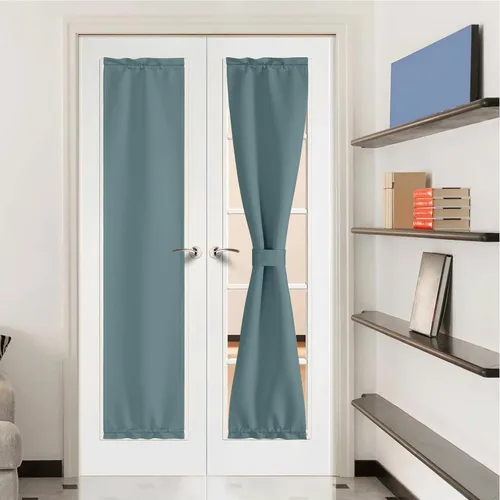Miniatura 90 de NICETOWN Cortinas opacas unicolor con aislamiento térmico para puerta francesa, granja, oscurecimiento de habitación, puertas y ventanas de Marrón