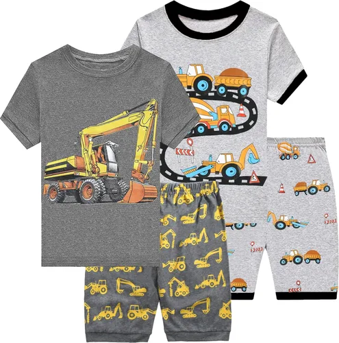 Little Hand Pijamas de dinosaurio para niños pequeños, pijamas de verano con diseño de camión y excavadora, conjuntos cortos de 2 a 7 años