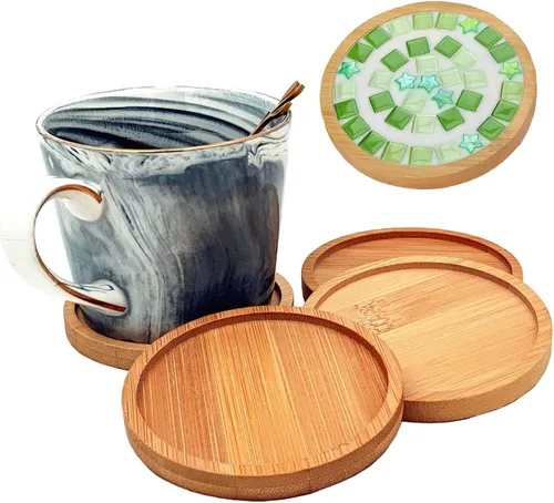 Miniatura 21 de 4 posavasos de bambú de mosaico para manualidades, bandejas de base en blanco, posavasos para beber, posavasos para plantas, placa de arte