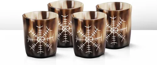 Miniatura 17 de Handicrafts Home Juego de 4 vasos de chupito hechos a mano, patrón entrecruzado de 6.5 onzas, chupitos de whisky vikingo naturales para cócteles