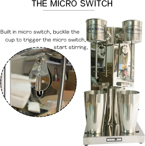 Miniatura 5 de Batidora, mezclador eléctrico comercial, mezclador de bebidas de doble cabezal de 180 W, mezclador de jugo de bebida de té de acero inoxidable con 2