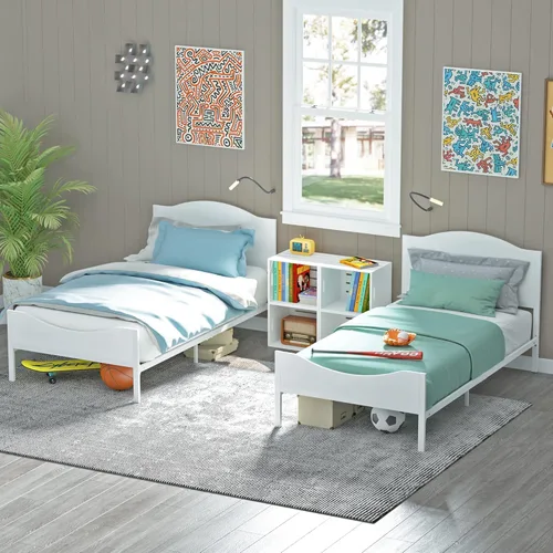 Miniatura 3 de Timy Marco de cama individual para niños con cabecera y estribo de madera, marco de cama de plataforma de metal para niños, niñas, adolescentes