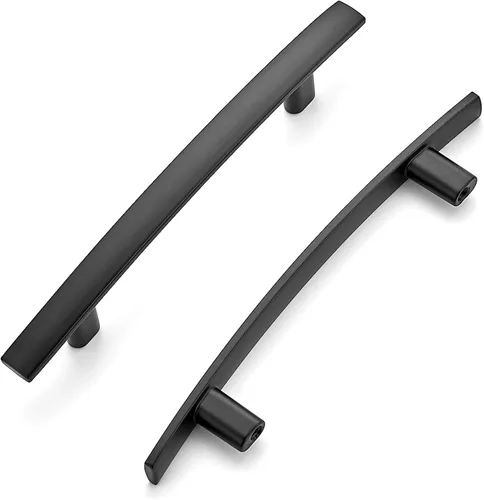 Miniatura 24 de Ravinte Paquete de 5 manijas de gabinete negras para gabinetes de cocina, tiradores curvados para cajones de 5-3/16 pulgadas de largo con agujero