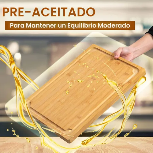 Miniatura 5 de Tabla de cortar extra grande, tablas de cortar de bambú de 17.6 in para cocina con ranura de jugo y asas, tabla de cortar de cocina para tabla