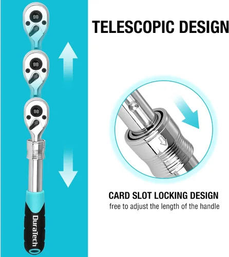 Miniatura 3 de DURATECH Trinquete extensible de accionamiento de 3/8 pulgadas, llave de trinquete de 90 dientes de liberación rápida con mango acolchado y eje