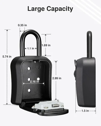 Miniatura 6 de Caja de Seguridad Puroma, Caja de Bloqueo con Combinación de Llaves, Caja de Seguridad Montada en Pared Portátil para Llaves con Código Reajustable