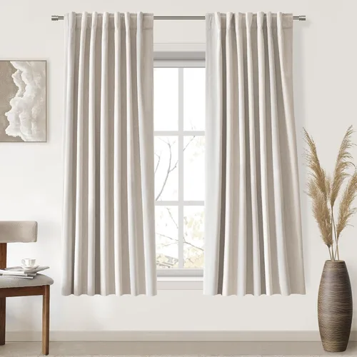 Miniatura 55 de UHITECH Cortinas cortas de lino de 24 pulgadas de largo para ventanas pequeñas de granja, cortinas opacas modernas para sala de estar, pestañas