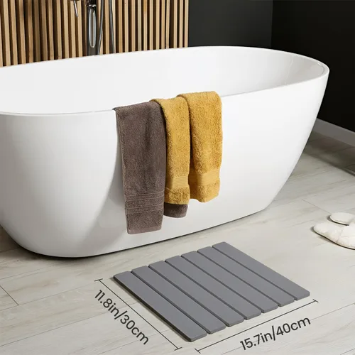 Miniatura 2 de Meowoo Tapete de baño plegable de piedra de 15.7 x 11.8 pulgadas, tapete de baño de tierra de diatomeas, antideslizante, de secado rápido, súper