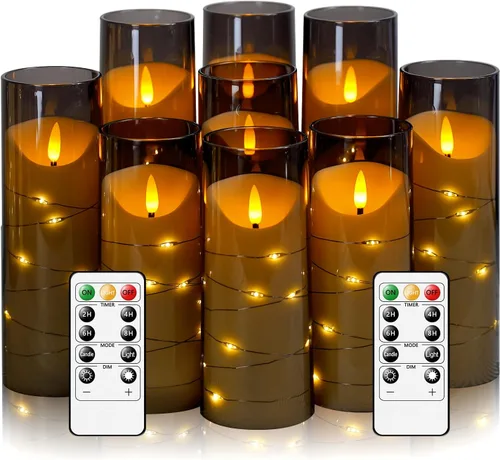 Miniatura 16 de Eebuss Velas sin llama con cuerda de estrella incrustada, velas LED de pilar a pilas con temporizador y control remoto, decoración del hogar