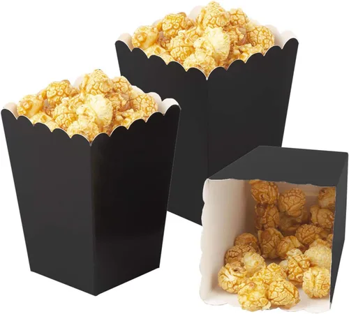 Cajas negras para palomitas de maíz, mini caja de papel para palomitas de maíz, contenedor de cartón para palomitas de maíz para fiestas, paquete de