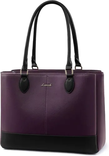 Miniatura 9 de LOVEVOOK: bolsa de mano para laptop para mujeres, bolsa de trabajo de cuero PU con 3 compartimentos, bolsa impermeable para computadora para viajes