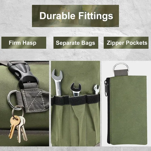 Miniatura 2 de Bolsa de herramientas enrollable, bolsa enrollable de herramientas resistente, con 4 bolsillos y 2 bolsas desmontables, bolsa enrollable para papá