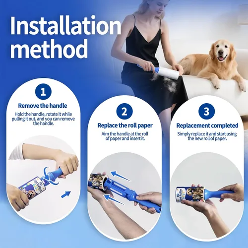 Miniatura 8 de Rodillos de pelusa para pelo de mascotas, rodillo extra pegajoso resistente para perros y gatos, removedor para sofá, ropa, muebles, muebles
