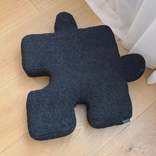 Almohada decorativa de rompecabezas para sofá, sofá, almohada de felpa para decoración de habitación, almohada de piso, color negro