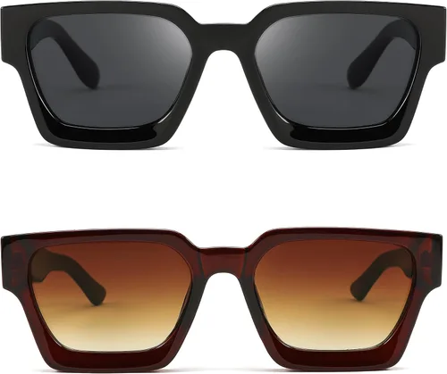 Miniatura 104 de FEISEDY Gafas de sol cuadradas retro de los años 90 para mujeres y hombres, gafas de sol rectangulares gruesas de moda con protección UV400 B2385