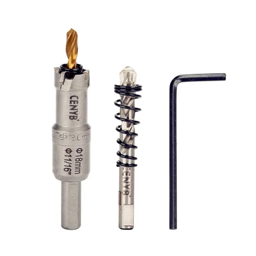 Miniatura 14 de 10 piezas (16-54 mm) Kit de sierra perforadora de carburo TCT para metales duros. Incluye 2 brocas de titanio, 1 broca piloto escalonada y 2 llaves